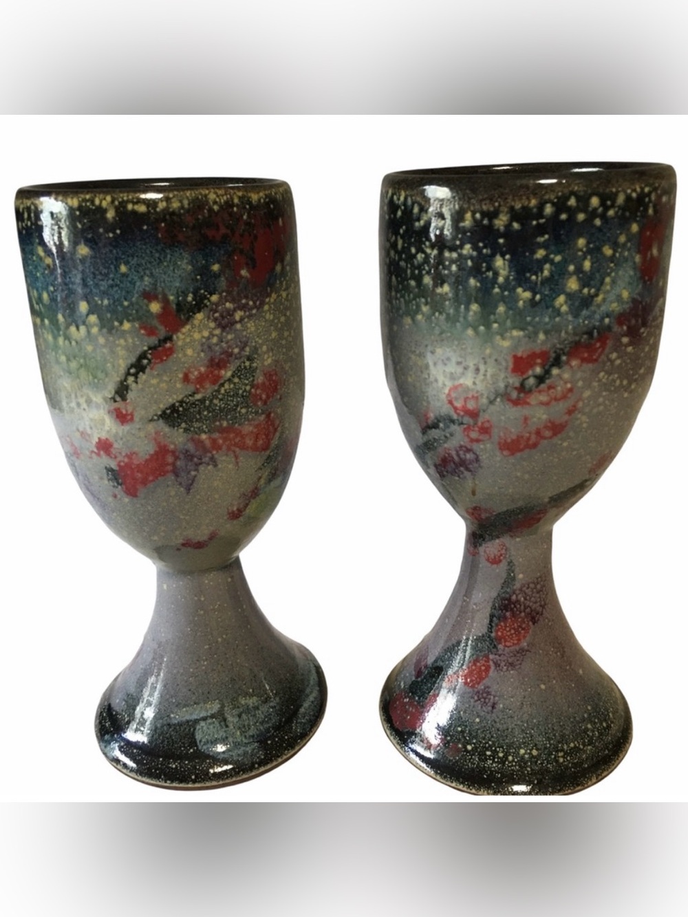 2 Stoneware Goblet Stemmed Glasses Hand Drafted Completely Kentucky NWT